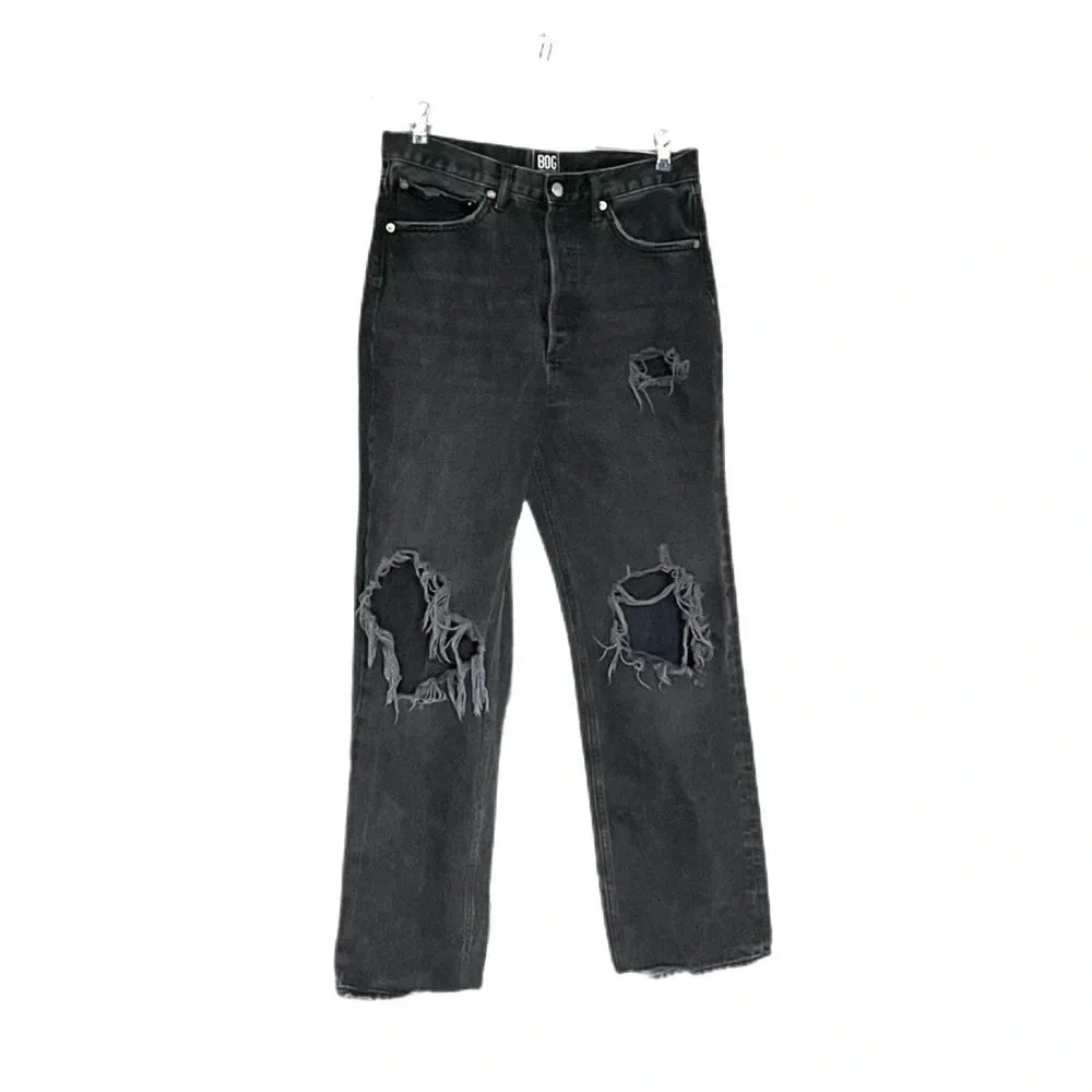 BDG Urban Outfitters High Rise Distressed Relaxed Straight Black Jeans Womens 28